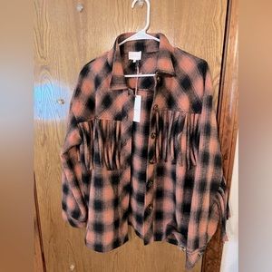 NWT fringe/plaid shacket